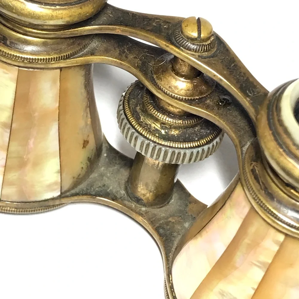 Vintage French Verdi Paris Mother Of Pearl Brass Opera Glasses Binoculars 1910s